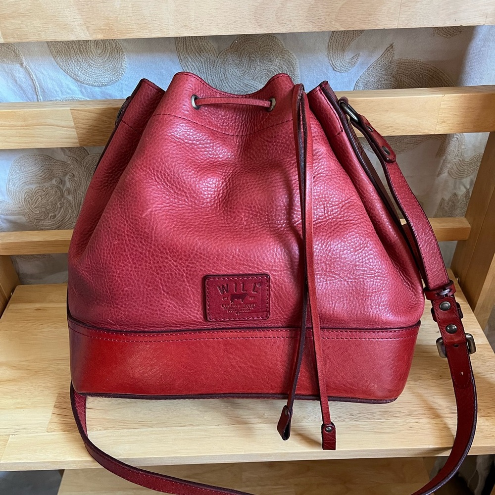 Will Leather Goods Red Shoulder Bucket Bag